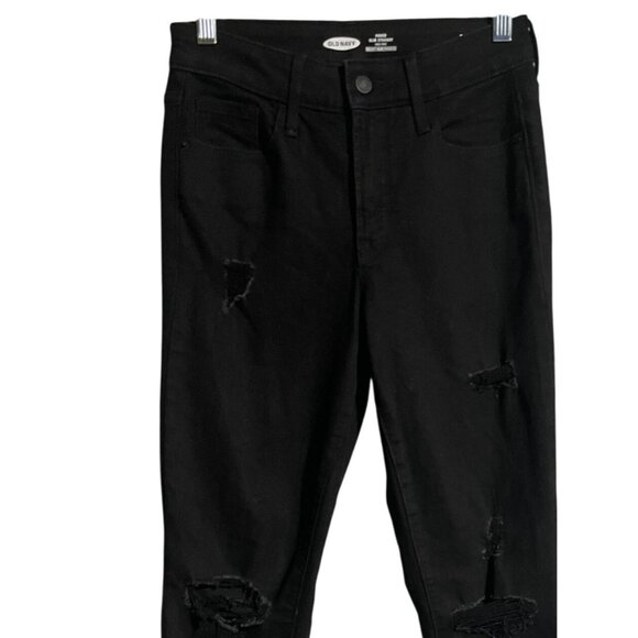 Old Navy Power Slim Straight High Rise Jeans Womens Sz 2 Black Distressed Denim - Picture 3 of 7